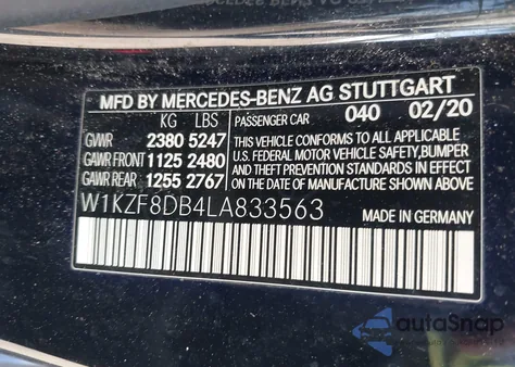 2020 Mercedes-Benz E 350 from USA, damaged, VIN W1KZF8DB4LA833563